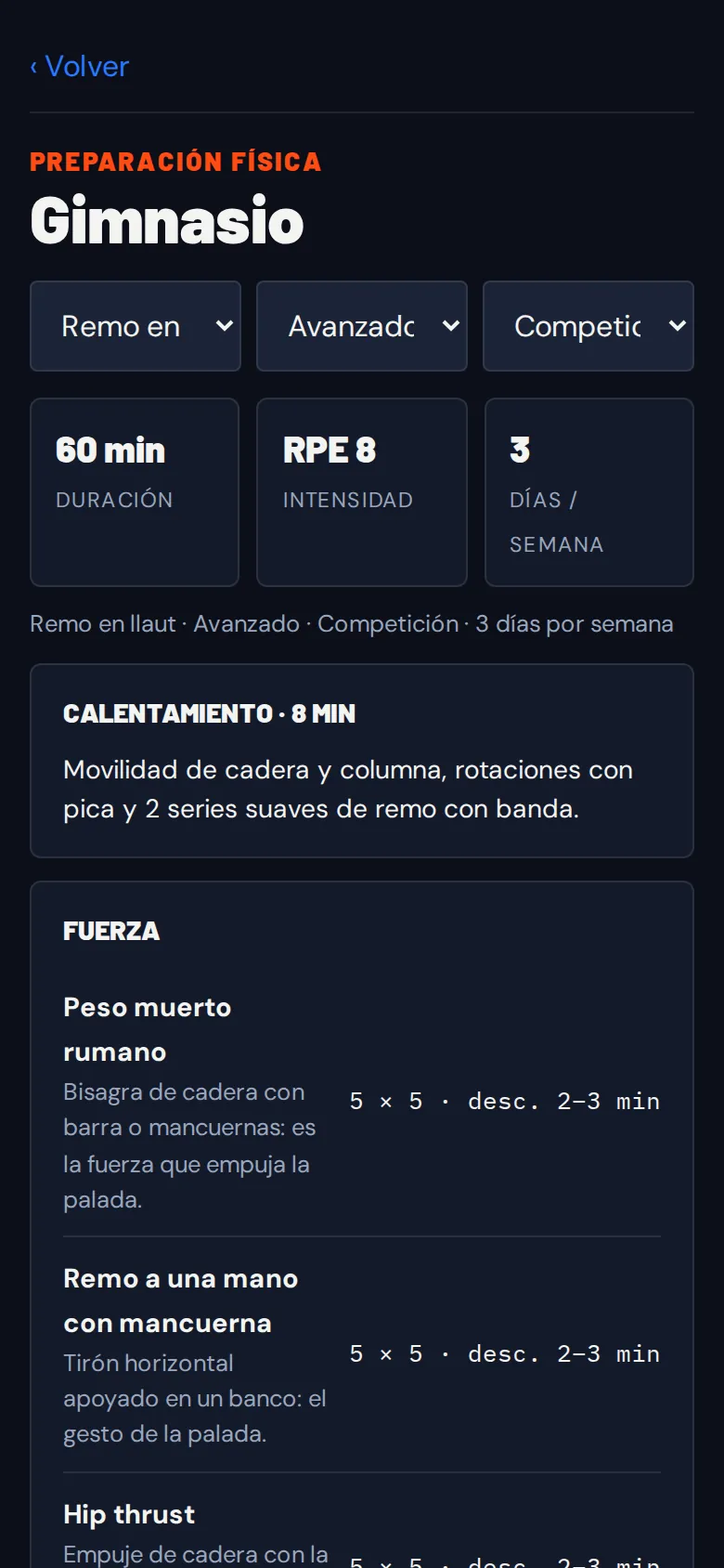 Pantalla de Nautelia: gimnasio por deporte