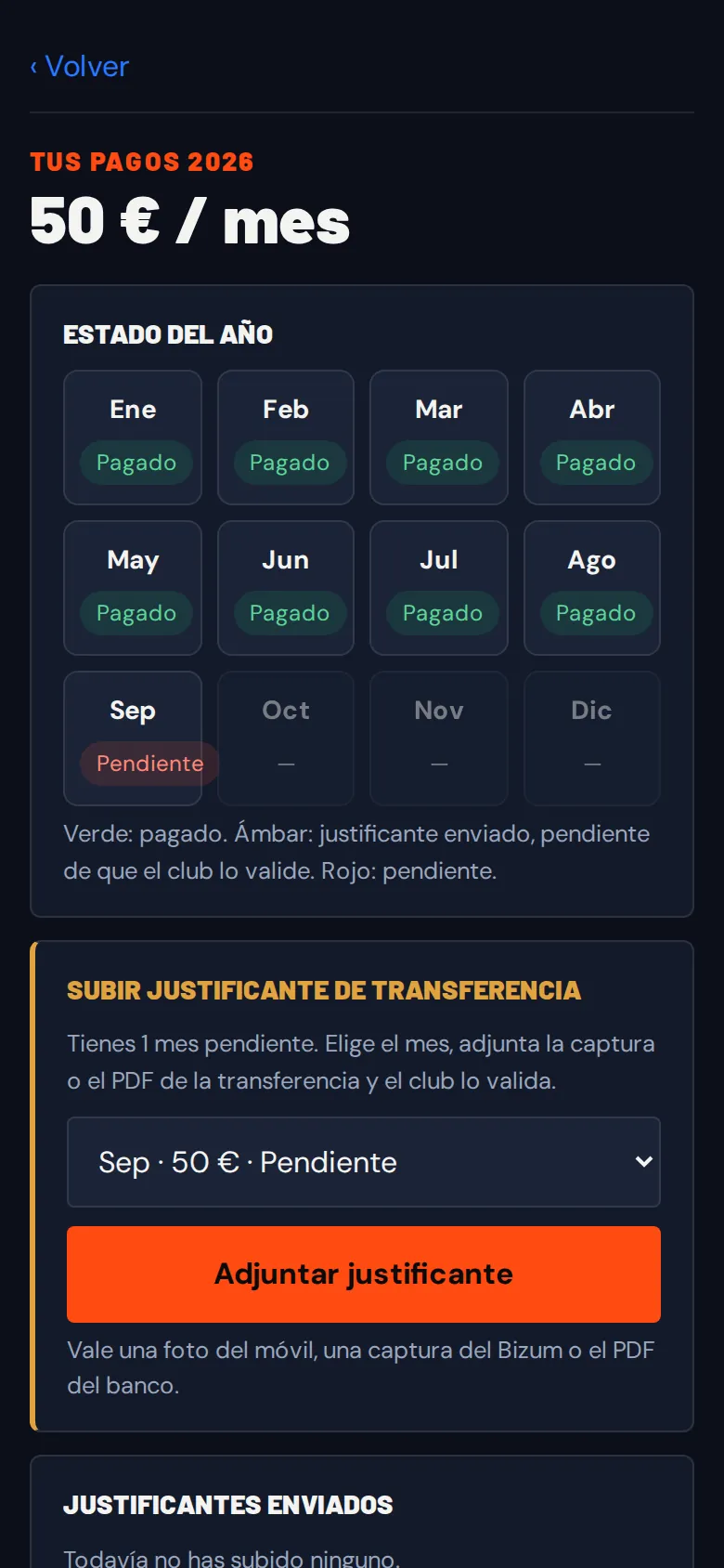 Pantalla de Nautelia: pagos y justificantes